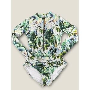 Axesea Long Sleeve One Piece Swimsuit Size 10 Palm Print Rash Guard Rashguard
